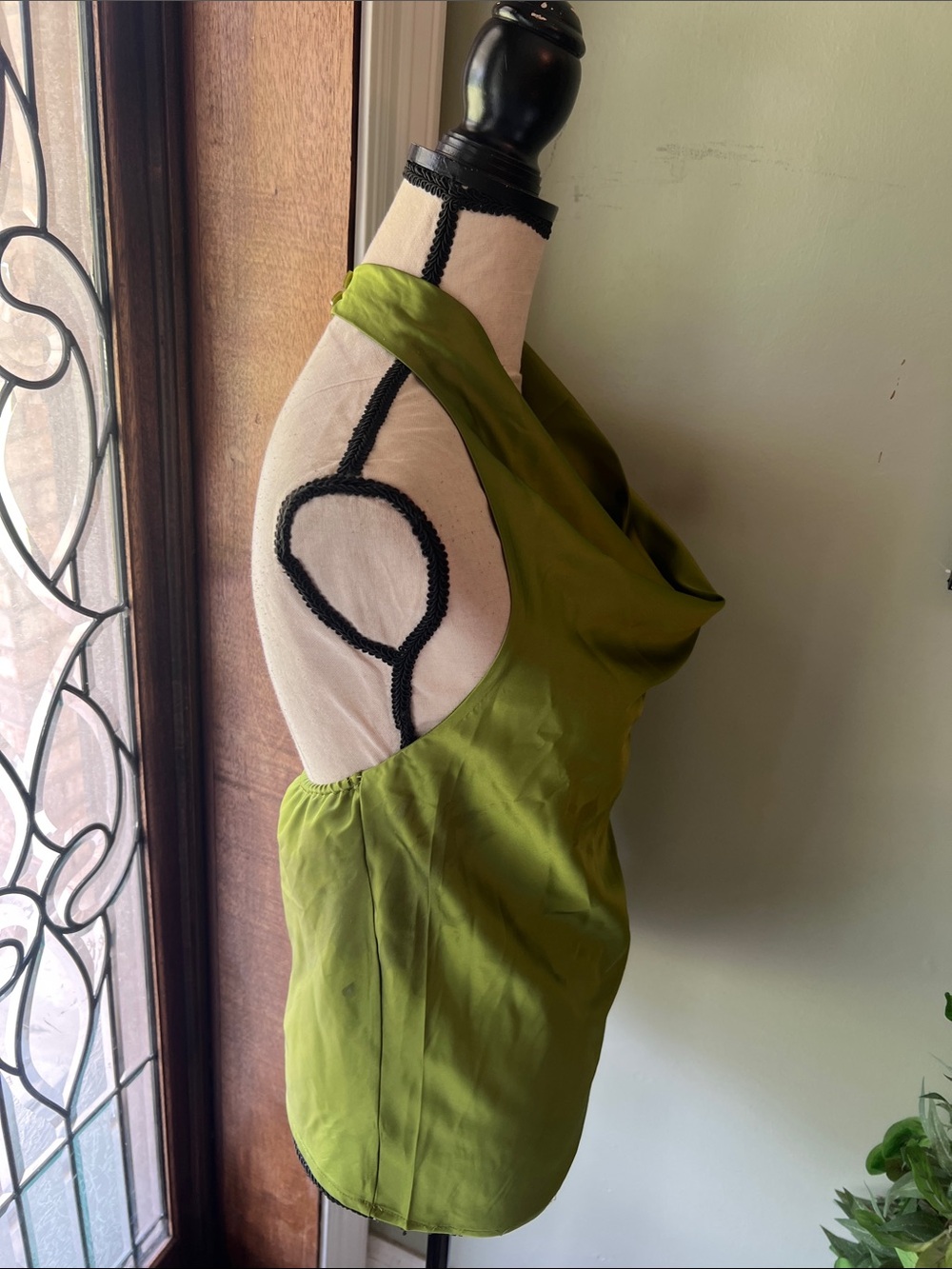 Olive Green Halter Cowl Neck Women's Dress - Picture 6 of 8